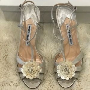Manolo Blahnik open-round-toe heels with flower